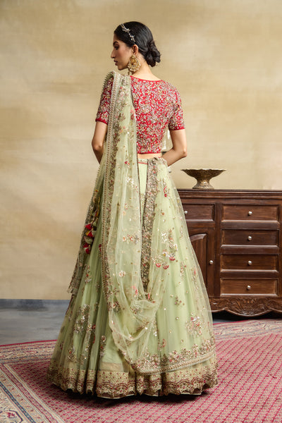 MINT TULLE HEAVY EMBROIDERED LEHANGA SET ( SK -16A )