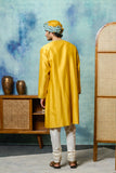 Yellow Silk Chanderi Embroidered Angrakha Set (MKR-09)