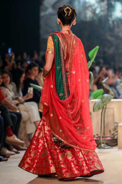 Red brocade lehenga set (DMT-20) ( SAM/DMT-20, FB-09, FB-07 & SAM/DMT-20)