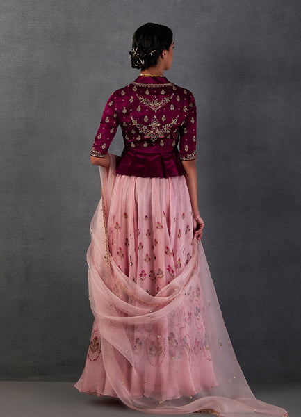 OLD ROSE SILK ORGANZA PRINTED LEHENGA SET ( FB-14 )