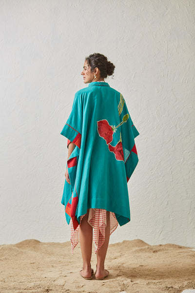 HAND PAINTED TURQUOISE LINEN JACKET (BFW-09)