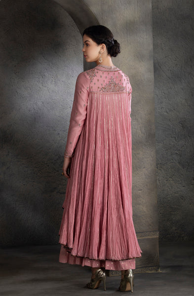 Pink floral embroidered & gota detailed angrakha set (BV-04)
