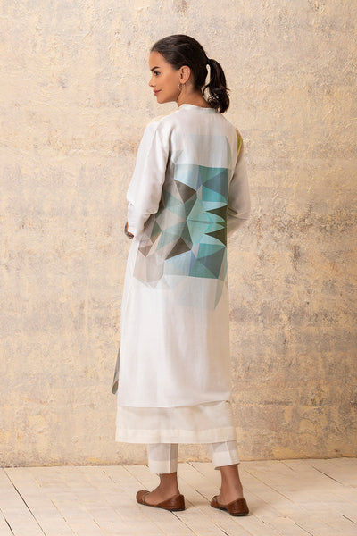 Ivory geometric printed silk chanderi tunic (TRC-06A)