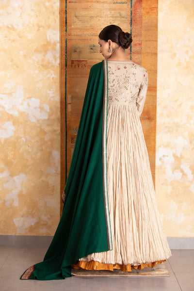 Emerald woollen Pashmina zardozi embroidered dushala ( SHAWL-01 )