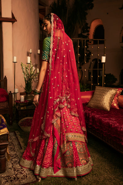 Sonali-W red silk dupion embroidered double layered lehenga set ( FB-04 )