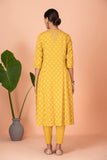 MUSTARD KURTA WITH DORI EMBROIDERY ON NECKLINE PAIRED WITH MUSTARD PANTS (SR-20A)