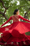 A red crinkle intricate gota embroidered Anarkali set (LS-03)