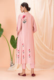 ONION PINK PRINTED AND EMBROIDERED KURTA SET WITH MATCHING COTTON PANTS (ALY-06)