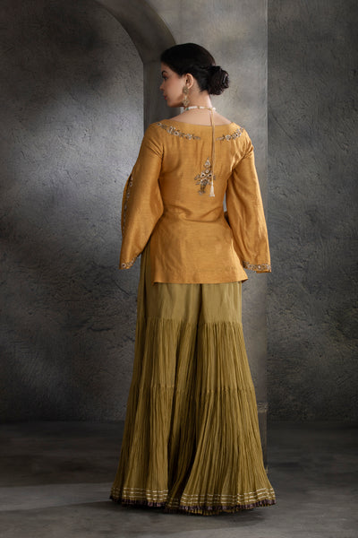 Yellow zardozi embroidered short kurti set (BV-12)