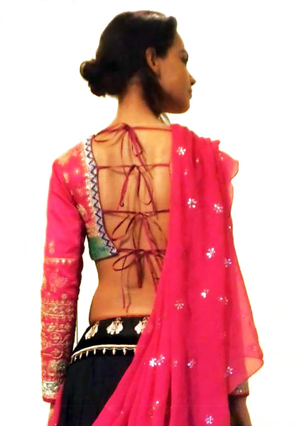 CHOLI CUT BLOUSE WITH COTTON DOUBLE LAYERED EMBROIDERED SKIRT AND MUKAISH WORK DUPATTA ( L-04)