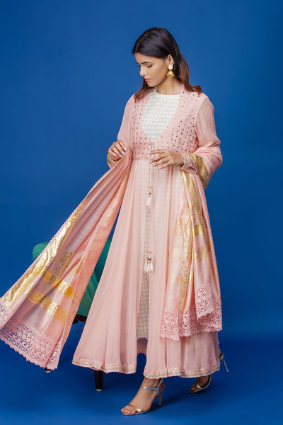 Elegant Blush Chikankari Embroidered Anarkali Set ( INY-29 )