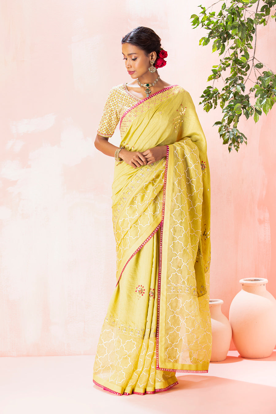 Lemon Yellow and Bottle Green Kubera Pattu/ Semi Silk Saree – Sharvari's