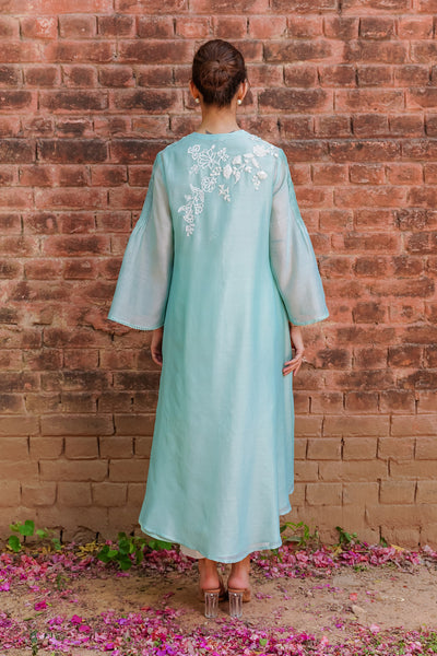 AQUA COTTON EMBROIDERED HIGH LOW TUNIC & SLIP (WH-02)