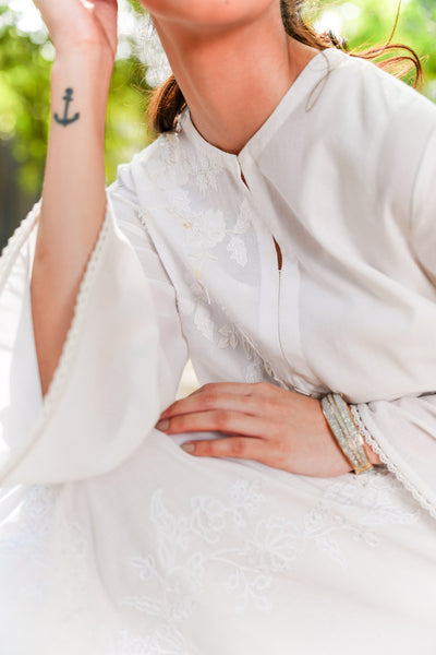 IVORY COTTON EMBROIDERED HIGH LOW TUNIC & SLIP (WH-02)