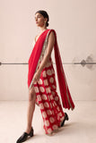 Ivory macrame blouse and Red polka dot sari (TL-10)