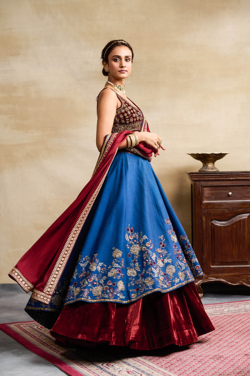 Maroon And Sky Blue Semi Stitched Ladies Party Wear Lehenga Choli, 2.3  Meter at Rs 1950 in Surat