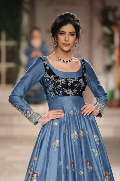 Embroidered Blouse With Dress And Circular Skirt JP-12