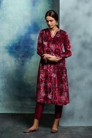 RUBY SILK VELVET EMBROIDERED TUNIC (1 PC)