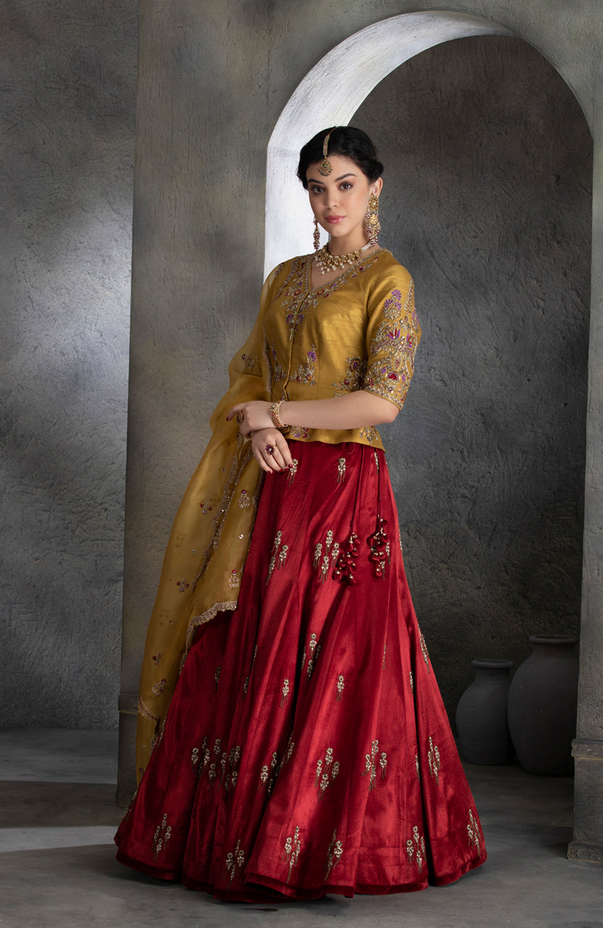Saba Red Embroidered Lehenga Set | Wedding blouse designs, Lehenga, Bridal  blouse designs