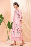 ONION PINK PRINTED & EMBROIDERED KURTA WITH MATCHING COTTON PANTS (ALY-01A)
