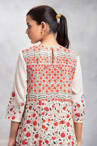 Ivory Cotton Floral Kalash & Chintz Jaal printed Straight Tunic( LW-07A )
