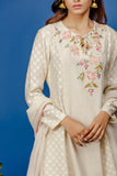 EMBROIDERED JAAL KURTA WITH DUAL COLOUR CRINKLE SKIRT & DUPATTA. IVORY & OLD ROSE  (BNS-07A)