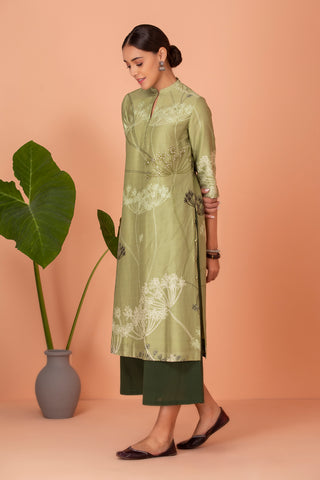 GREEN SILK CHANDERI PRINTED TUNIC (1 PC)