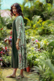 Living Green Lavender Printed Cape Paired With Military Green Embroidered Tunic (HB-13A)