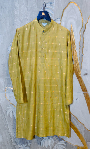 Mehndi Green Gold Zari Buti Weaved Chanderi Kurta Set (MKR-03)