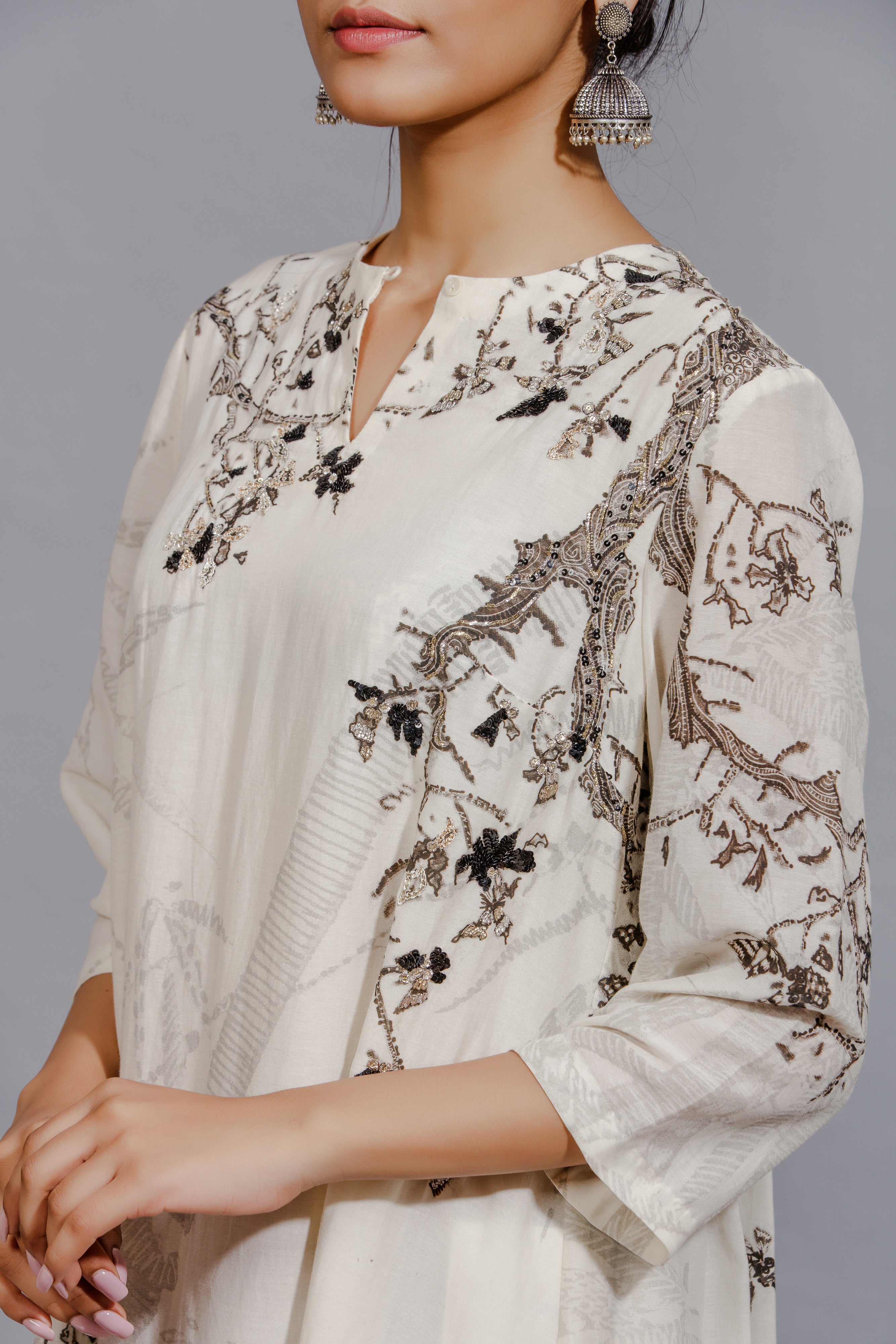 Art Print A-line Tunic. Ivory (PNK-03A) – Anju Modi