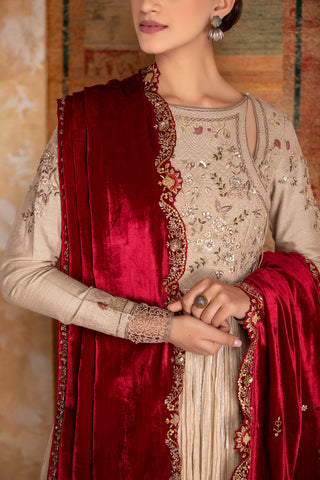 MAROON SILK VELVET EMBROIDERED DUSHALA ( DUS-14/21 )