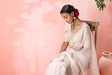 IVORY SILK ORGANZA EMBROIDERED SAREE WITH BLOUSE PC ( FB-12A)