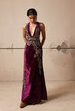Purple silk velvet embroidered  dress(E-14/TL-131)
