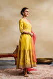 YELLOW FOIL PRINTED & EMBROIDERED ANARKALI SET ( FB-41)
