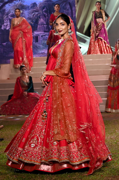 Red double layered embroidered lehenga set (FB-03, FB-05)