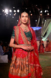 Emerald green and red embroidered Bandhani lehenga set (FB-04)