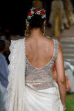 Ivory gauze wool embroidered draped saree set (TL-04B)