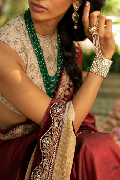 A classic kashmiri marori work maroon silk saree set (LS-10)
