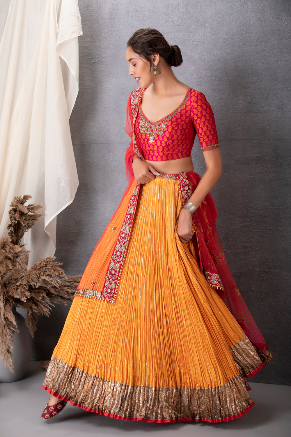 Peach Orange Lehenga Choli Indian Party Georget Lengha Chunri Dress Sari  Saree | eBay