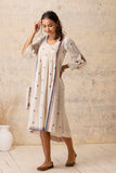 IVORY POLKA HANDLOOM COTTON HIGH LOW TUNIC (CL-04)