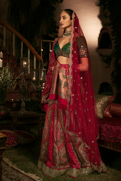 Sonali-W red silk dupion embroidered double layered lehenga set ( FB-04 )