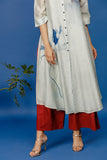 Floral & Abstract Printed Kurta With Trim On Neck Line. Ivory
