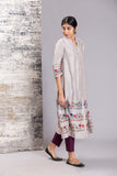 Grey multicolour floral border straight front open kurta (MK-07B )