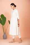 IVORY KURTA WITH DORI EMBROIDERY ON NECKLINE PAIRED WITH IVORY PANTS (SR-20A)