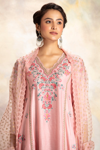 Enticing Fresh Old Rose Pink Multicolour Floral Embroidered Kurta Set ( KK-23A )