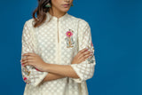 EMBROIDERED JACQUARD KURTA WITH FLARED PALAZZO. IVORY BNS-04A