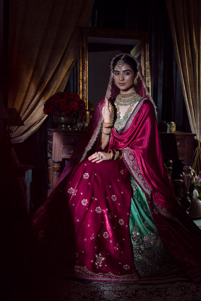 Atisha-W ruby silk mashru embroidered lehenga set ( FB-01 )