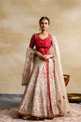 IVORY SILK DUPION EMBROIDERED LEHENGA SET (FB-34)