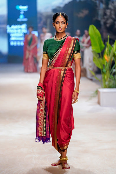 Red modal satin saree set (DMT-10)