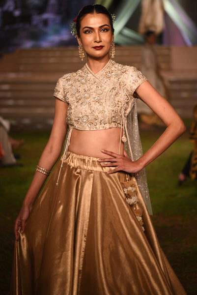 Ivory hand embroidered crop top and lehenga set (SK-30,TL-135)